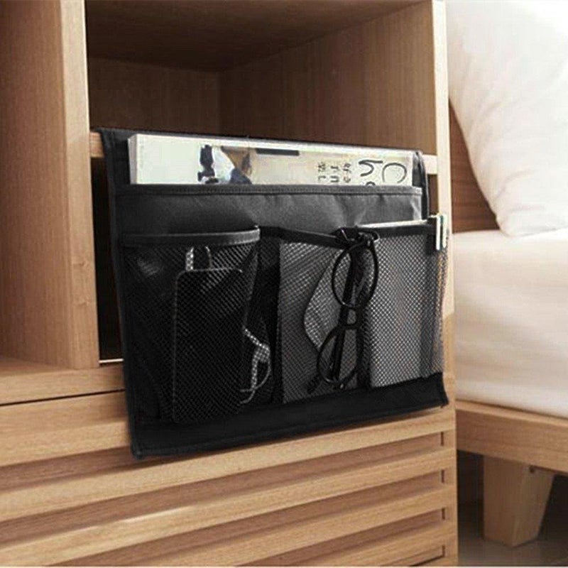 Meeall Bedside Caddy 4 Pockets Bedside Organizer Caddy Fit Tablet Magazine Phone Glasses, Under Mattress Remote Control Holder Storage Organizer, Black - Image 3